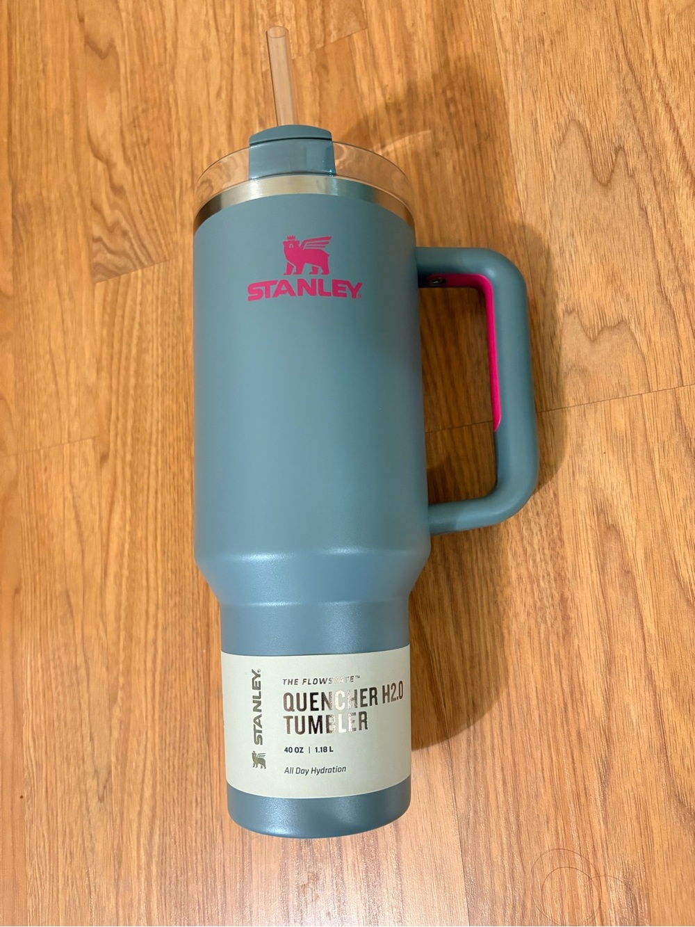Stanley Teal Travel Tumbler with Pink Accent Handle